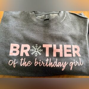 Gildan Gray and Pink Brother of the Birthday Girl Sweatshirt